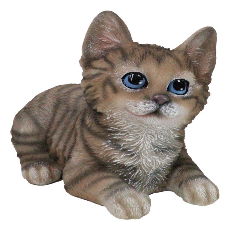 Lifelike Adorable Sitting Gray Brown Tabby Feline Kitten Cat Pet Pal Figurine