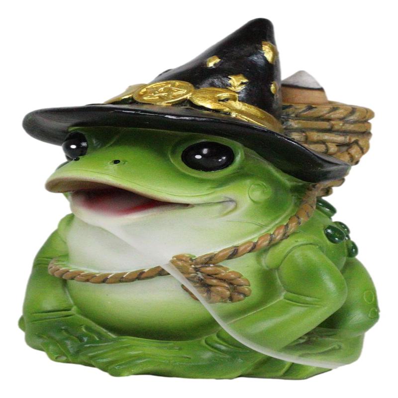 Merlin The Wizard Frog with Warlock Triple Moon Hat Backflow Incense Cone Burner