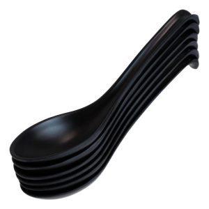 Pack Of 6 Matte Black Melamine Asian Noodle Soup Spoons With Ladle Hook Ends