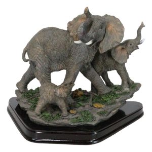 Safari Trio Marching Elephants Father and 2 Calves On Forest Floor Figurine