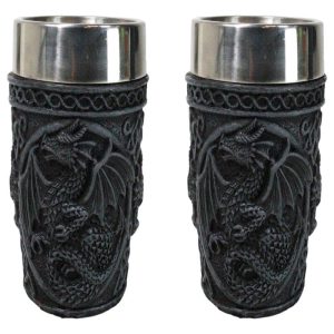 Set Of 2 Gothic Fantasy Moon Voyage Of The Dragon Celtic Knotwork Shot Glasses