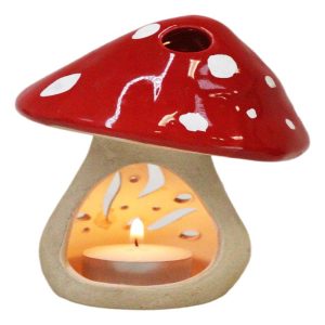 Set Of 2 Whimsical Cottage Magic Toadstool Mushroom Ceramic Votive Candle Holder