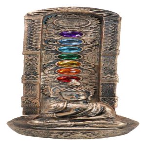 Zen Meditating Buddha Monk With 7 Chakra Zones Gem Colors Incense Holder Statue