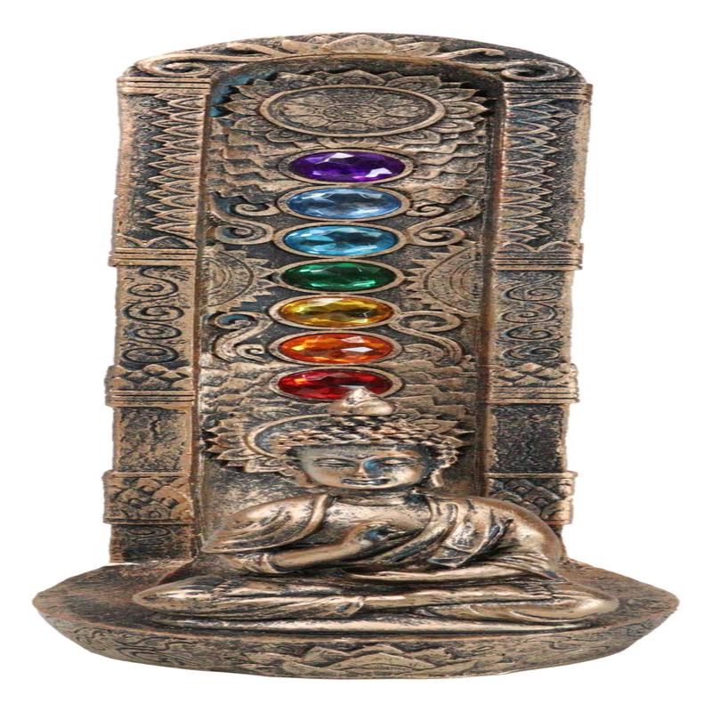 Zen Meditating Buddha Monk With 7 Chakra Zones Gem Colors Incense Holder Statue
