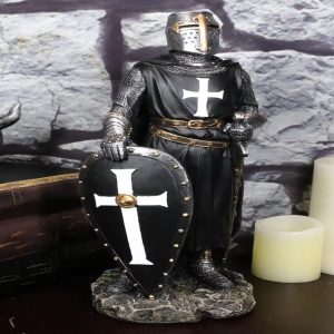 Ebros Black Cloaked Crusader Knight Of The Cross with Sword Shield Statue 11.5"H
