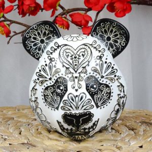 Ebros Black White Tattoo Tooled Floral Heart Panda Bear Head Day Of The Dead Figurine