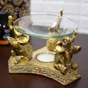 Ebros Feng Shui Golden Thai Buddha Elephants Trumpeting Candle Oil Warmer Statue