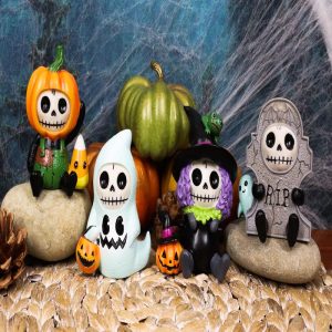 Ebros FurryBone Halloween Characters Skeleton Limited Edition Figurines Set Of 4