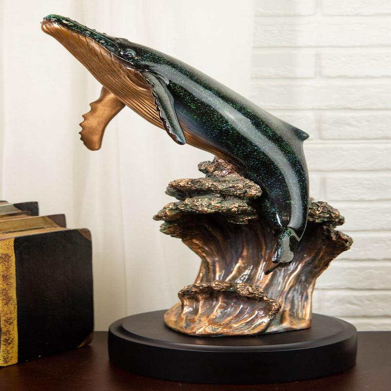 Ebros Large Nautical Ocean Marine Baleen Humpback Whale Breaching Water Statue