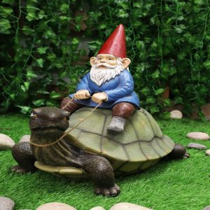 Ebros Large Whimsical Mr. Gnome Riding Faithful Giant Turtle Garden Statue 17.25" Long