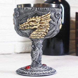 Ebros Medieval Fantasy Rune Dragon Skeleton Fossil 5oz Wine Drink Goblet Chalice