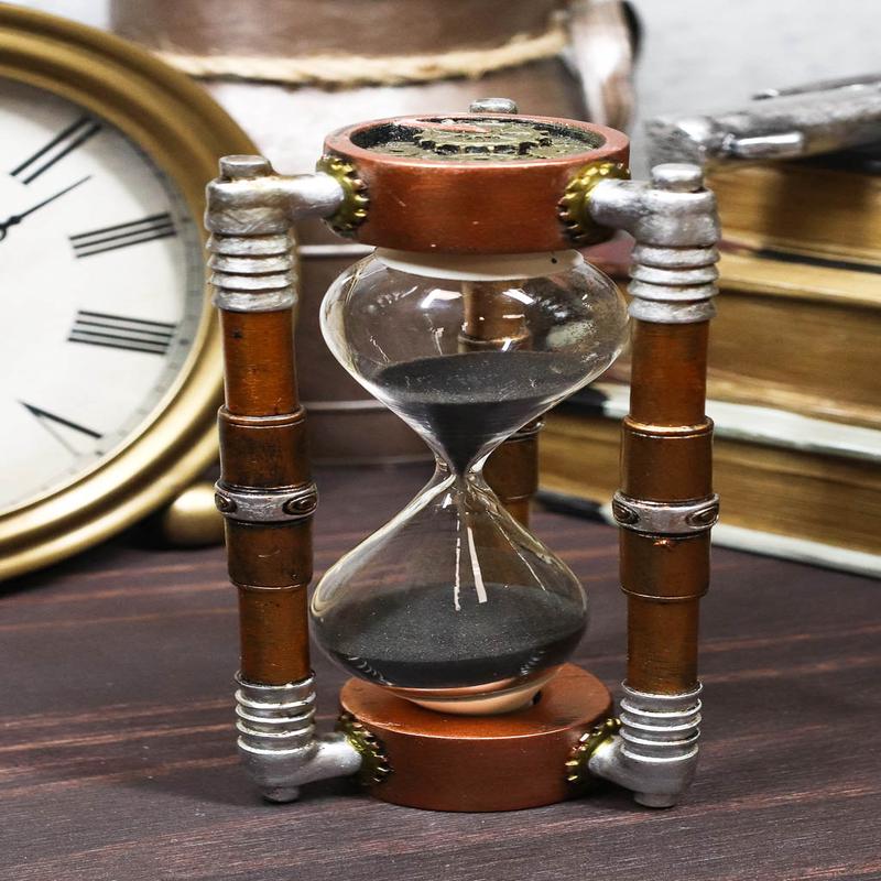Ebros Past Present & Future Steampunk Gearwork Sandtimer Black Sand Sculpture