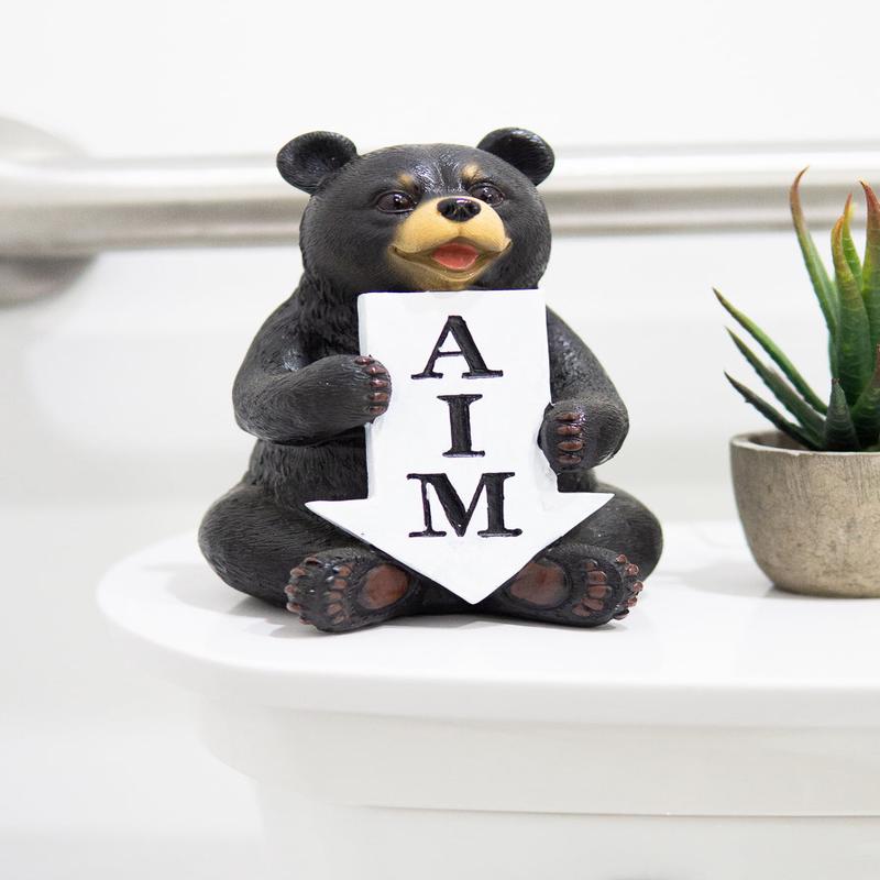 Ebros Rustic Forest Black Bear with Arrow Sign AIM Decorative Toilet Figurine