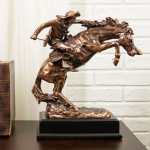 Ebros Rustic Wild West Rodeo Cowboy Training A Rearing Bronco Horse Statue With Base