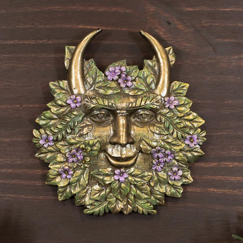 Ebros Spring Blooms & Blossoms Horned Greenman Pan Wall Decor Plaque Sculpture