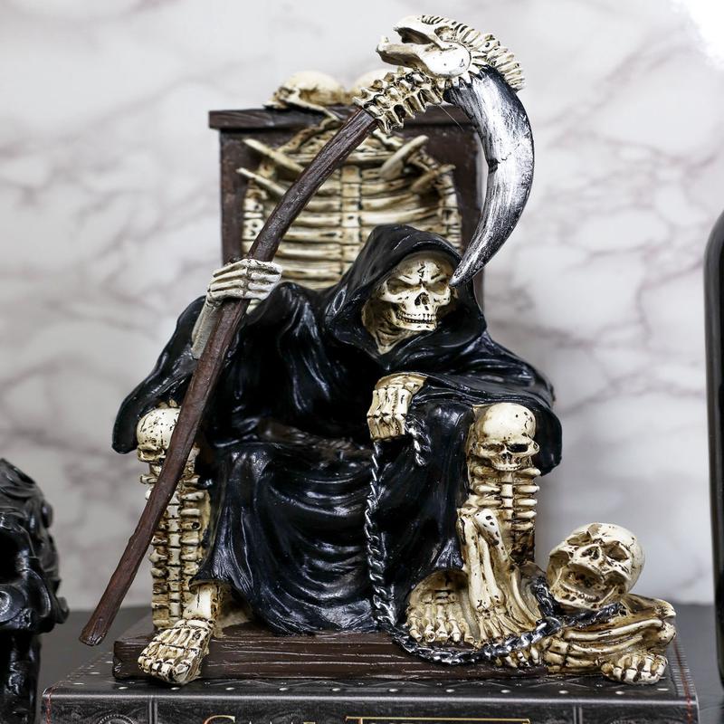 Ebros The Dark Lord Grim Reaper Seated On Skeletons And Skulls Throne Statue 11"Tall