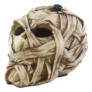 Egyptian Corpse Mummy Bandaged Skull With Scarab Statue Halloween Macabre Decor