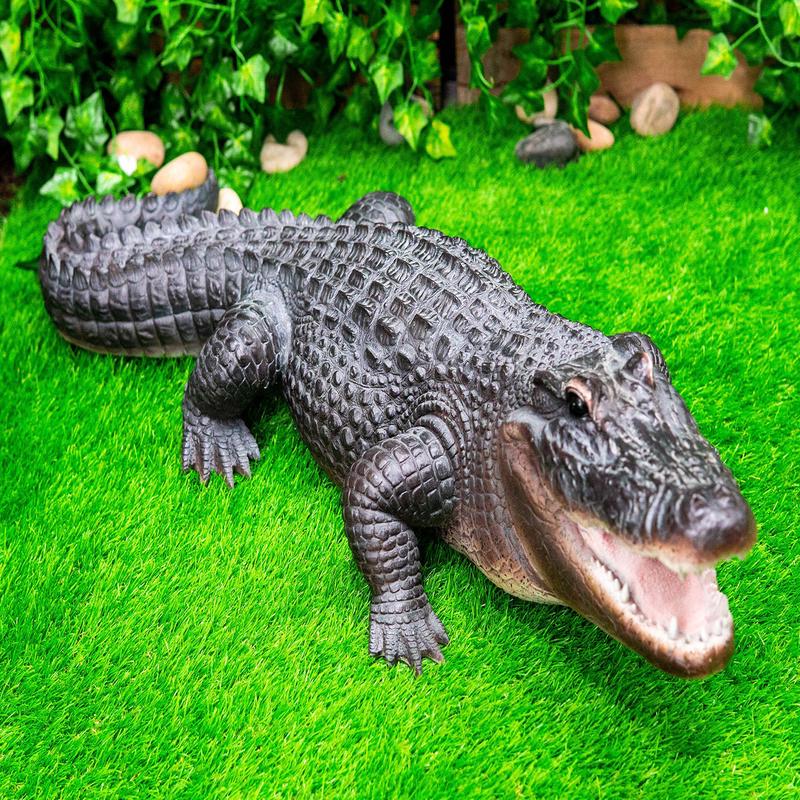 Grand Scale Realistic Nile Crocodile Baring Razor Sharp Teeth Garden Statue 30"L