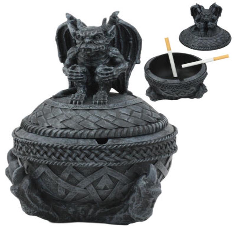 Medieval Dragon Claw Gripping Celtic Orb With Gothic Gargoyle Ashtray Statue