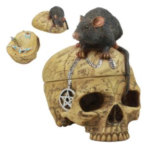 Paranormal Pentagram Colonial Witch Map Salem Skull And Mouse Jewelry Box Statue