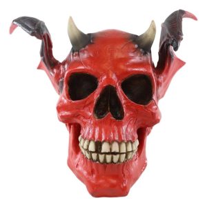 Red Bat Winged Imp Devil Demonic Skull with Horns Statue Ossuary Macabre Decor