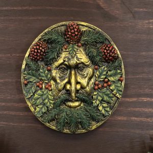 The Horned God Wiccan Winter Season Round Greenman Wall Decor Plaque 5.25"D