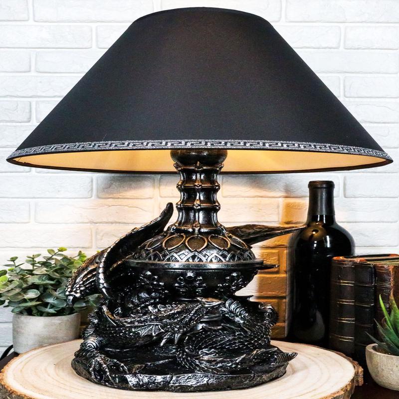 Climbing Gothic Dragon Desktop Table Lamp Statue Decor With Shade 19"H