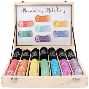 Ebros 7 Chakra Meditation Stones - 42 Pieces Set with Pouches and Display Case