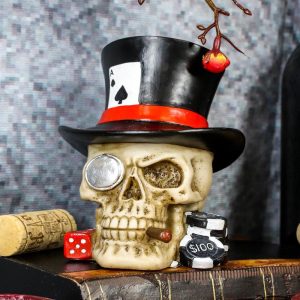 Ebros Casino Royale Poker Cards Dice And Chips Skull With Top Hat Cigar Small Figurine