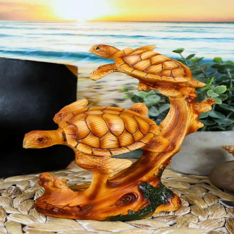 Ebros Exploring Sea Turtles Decor Statue 9" H Faux Wood Resin Finish Marine Life