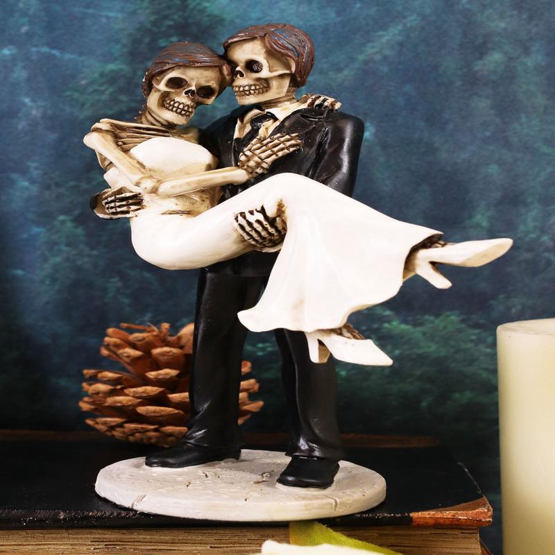 Ebros Groom Carrying Bride Skeleton Face Wedding Couple Statue Figurine 6.25"H