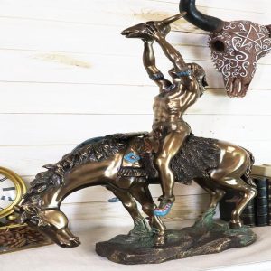 Ebros Large Native American Vision Quest Indian Warrior On Horse With Skull Statue 25"