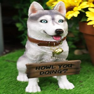 Ebros  Lifelike Pet Pal Siberian Husky Sled Dog Statue 13"H With Jingle Collar Sign