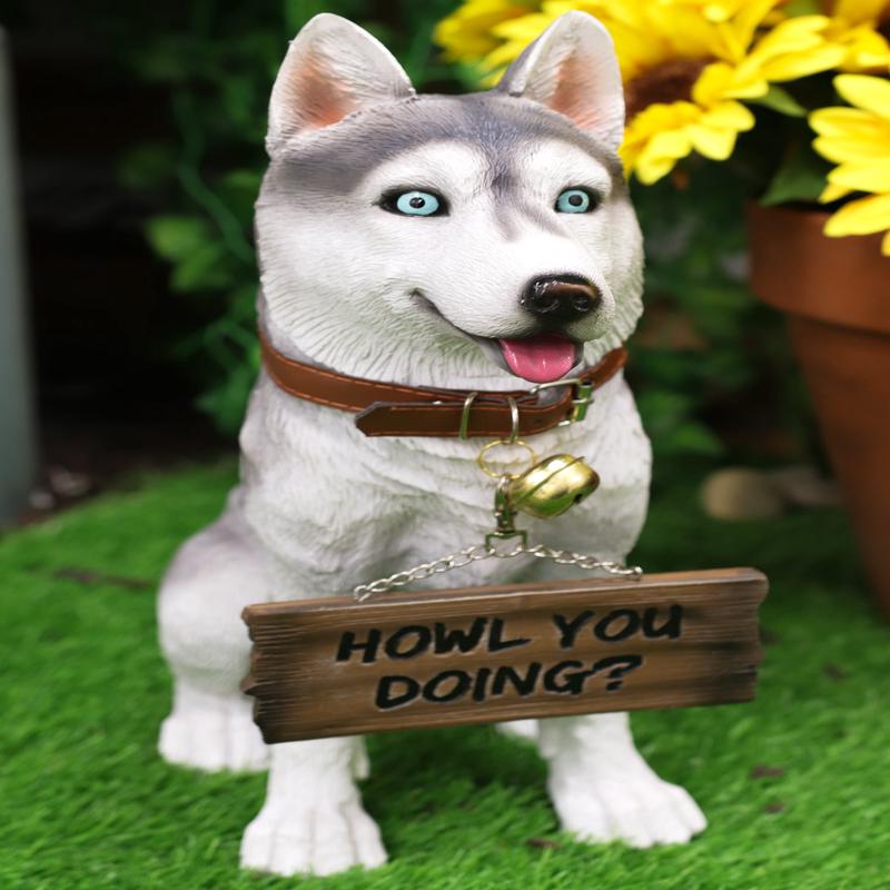 Ebros  Lifelike Pet Pal Siberian Husky Sled Dog Statue 13"H With Jingle Collar Sign