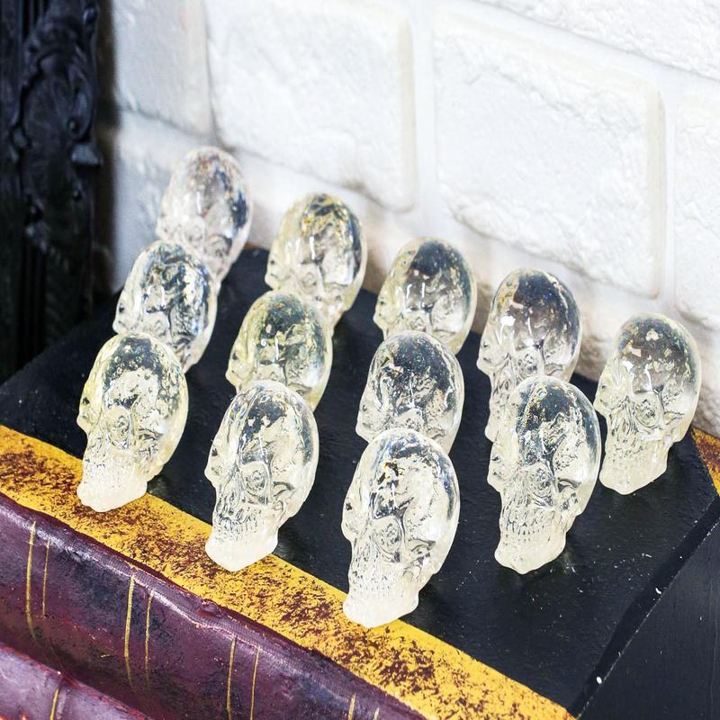 Ebros Pack Of 12 Clear Translucent Witching Hour Gazing Skull Miniature Figurines 1"H
