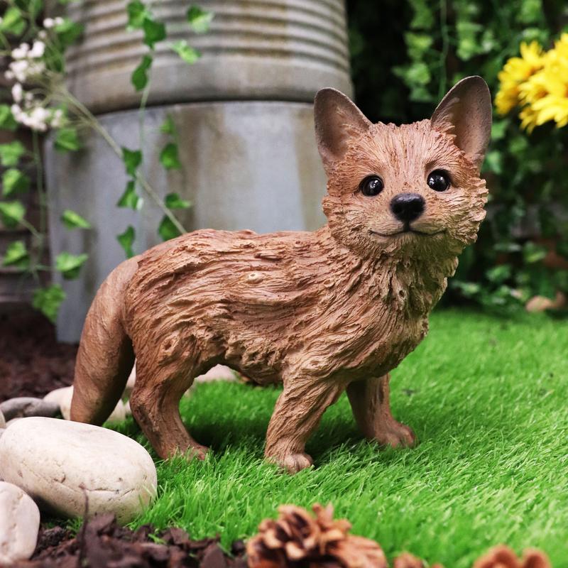 Ebros Realistic Faux Driftwood Finish Snooping Baby Fox Cub Resin Statue 10.5" L