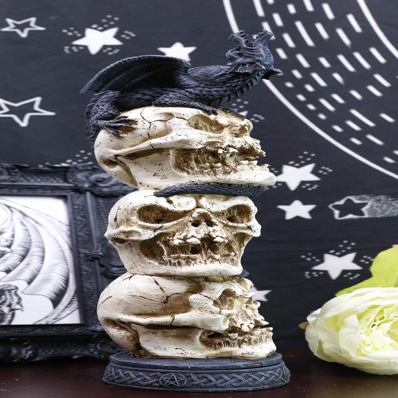 Ebros Stacked Skulls With Bellowing Totem Dragon Backflow Incense Burner Statue