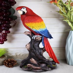 Ebros Tropical Rainforest Paradise Bird Scarlet Macaw Parrot Perching On Branch Statue