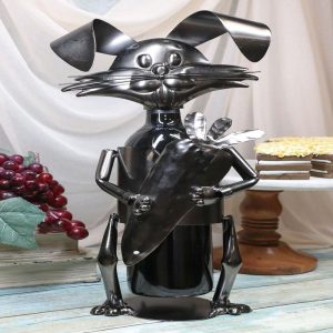 Ebros Whimsical Bunny Rabbit Holding Giant Carrot Metal Wine Bottle Holder Caddy