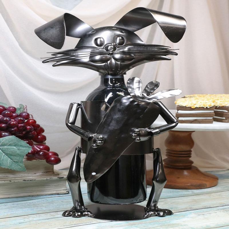 Ebros Whimsical Bunny Rabbit Holding Giant Carrot Metal Wine Bottle Holder Caddy
