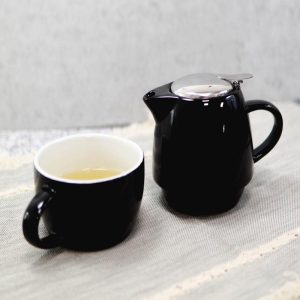 Glossy Black Contemporary Ceramic Stackable Teapot Set Single Tea Pot With Mug