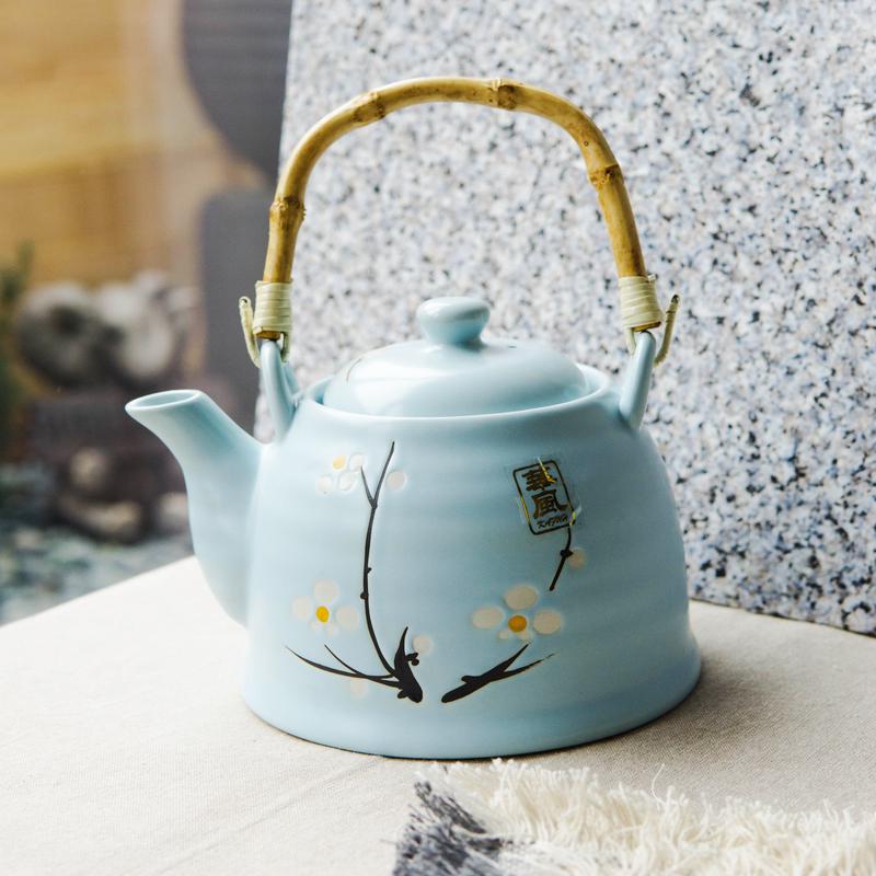 Japanese Sakura Cherry Blossom Branches Pastel Blue Ceramic Tea Pot Teapot 36oz