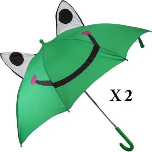 Pack of 2 Children Kids Animated 3D Pop Up Green Happy Frog Toad Umbrella 33"Dia