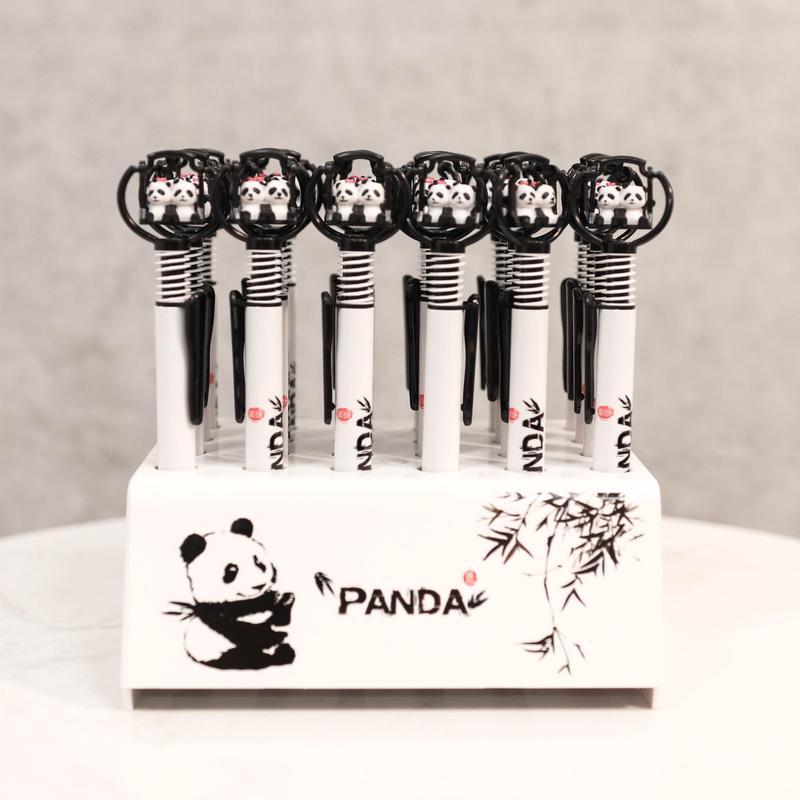 Pack Of 24 Panda Bear Cubs On Swing White Ballpoint Ball Black Ink Pens W/ Base