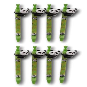 Pack Of 8 Panda Bear Cub Climbing On Bamboo Green Ballpoint Ball Black Ink Pens