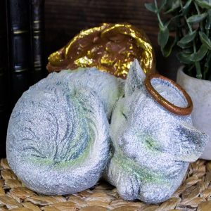 Pet Memorial Angel Cat Sleeping Cremation Urn Statue Bottom Load 30 Cubic Inch