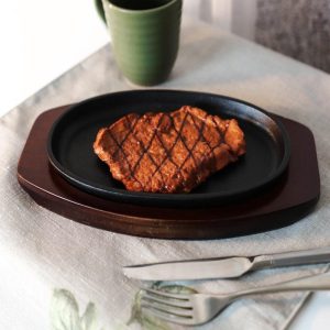 Preseasoned Cast Iron Skillet Japanese Steak Plate Pan 8.25" By 5.25" With Base