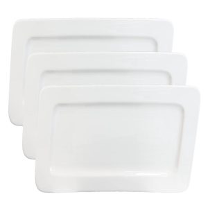 Set Of 3 Contemporary Rhomboid White Porcelain Serving Platter Plate Dish 15"L
