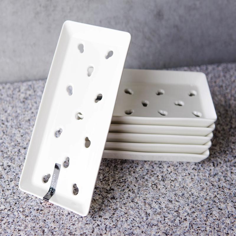 Set of 6 White Japanese Neta Zara Ceramic Sushi Case Chef Drip Plate 8.75"X4.75"