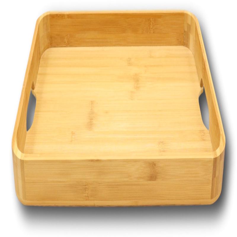 Sturdy Smooth Bamboo Food Tea Butler Tray Platter With Handles 17.75" X 11.75"